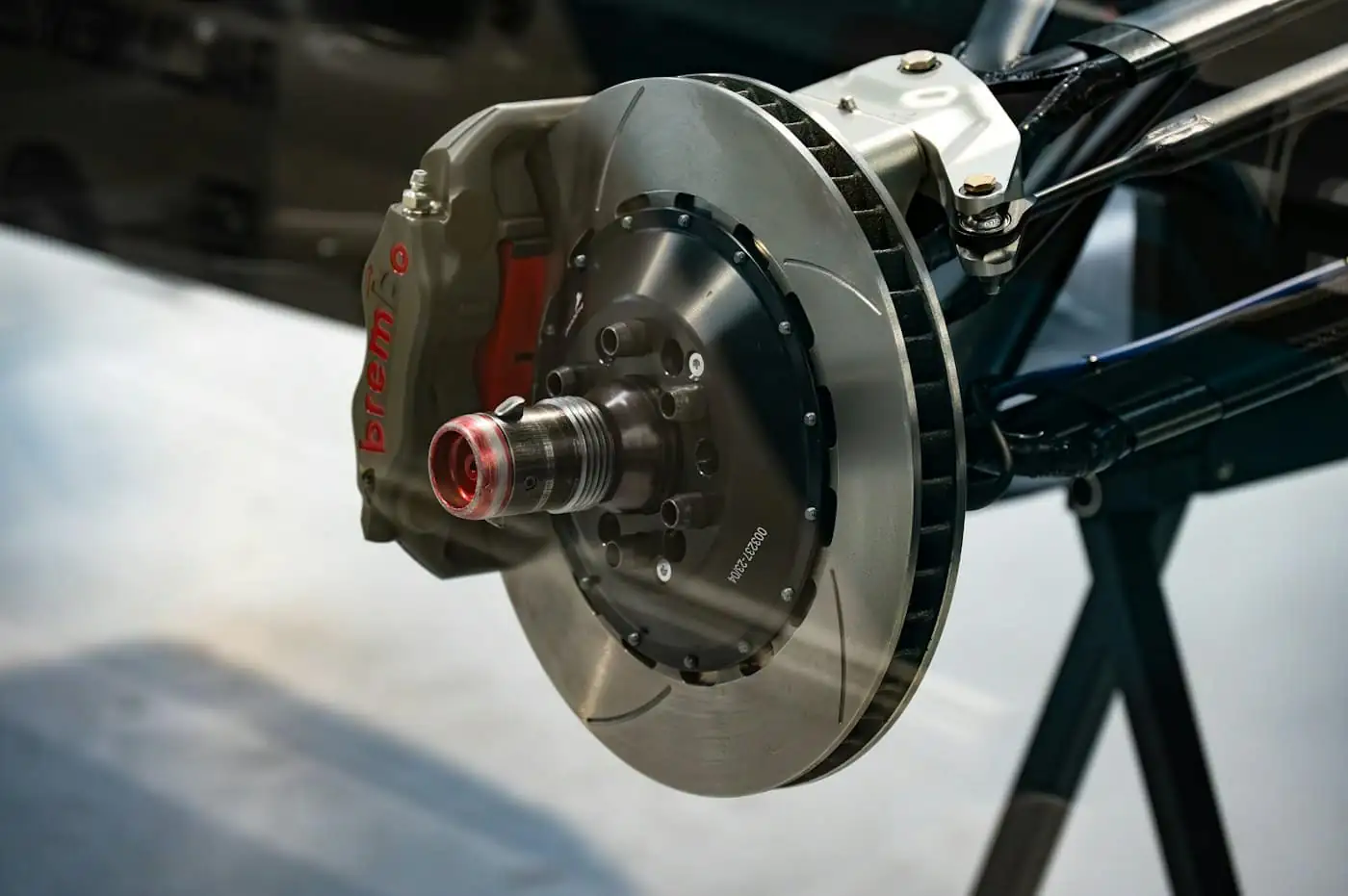 A brake disc and caliper photographed during the inspection